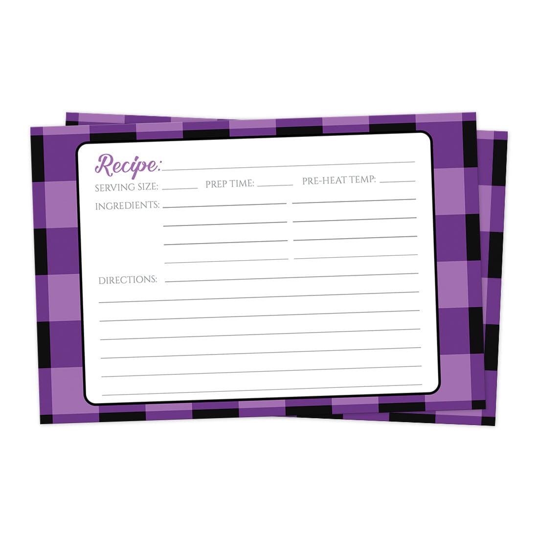 Front side of the Purple and Black Buffalo Plaid Recipe Cards