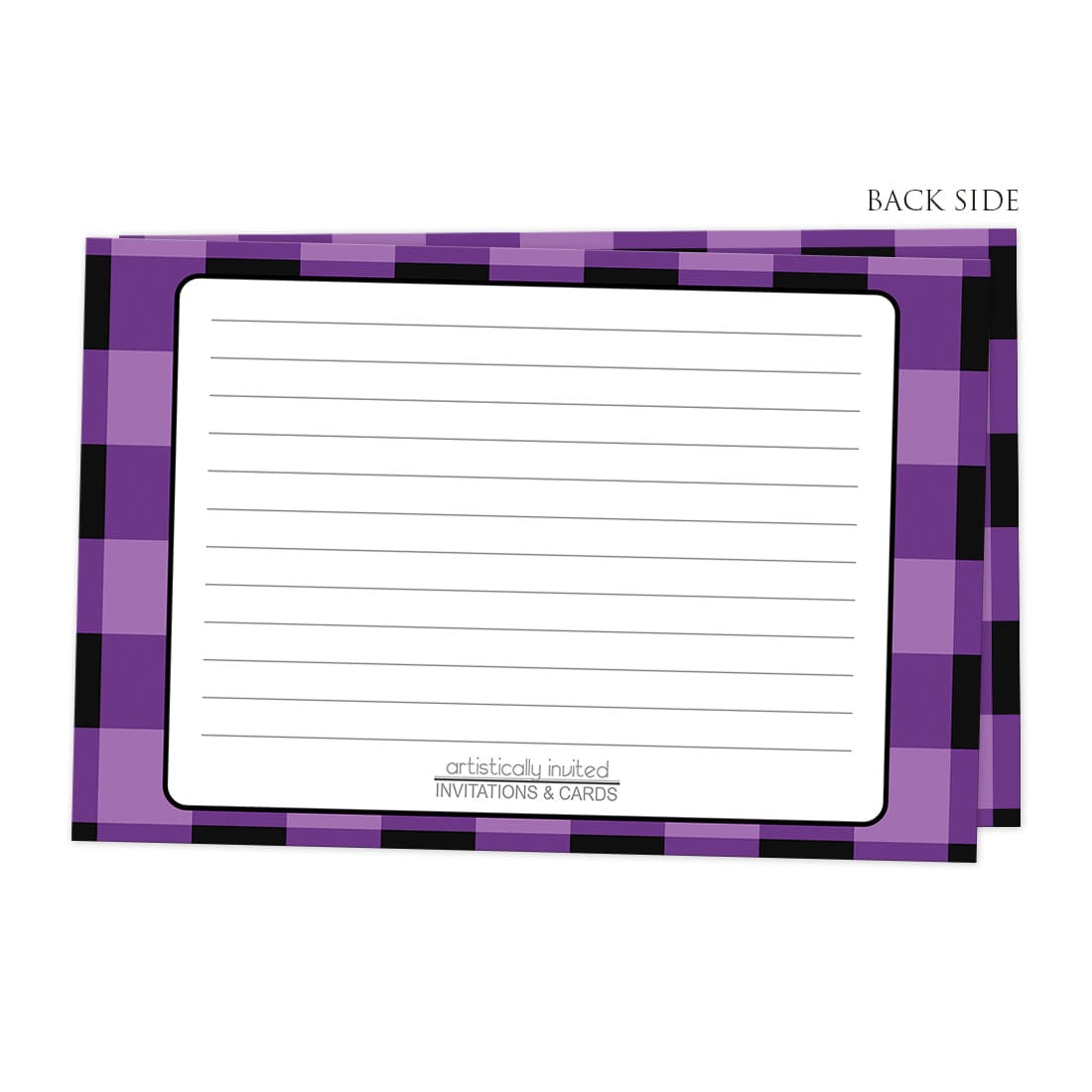 Back side of the Purple and Black Buffalo Plaid Recipe Cards
