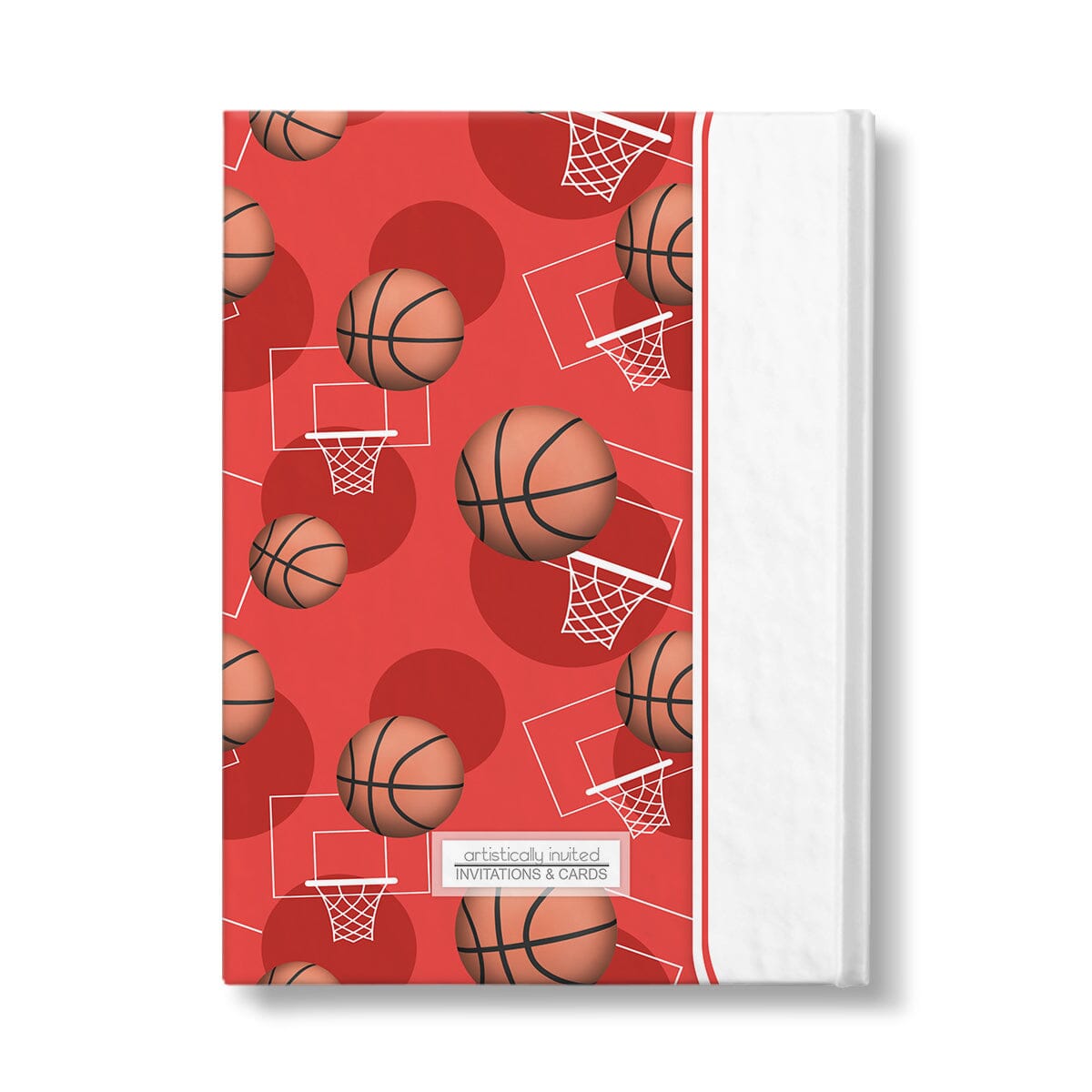 Personalized Red Basketball Journal at Artistically Invited. Back side of the book.