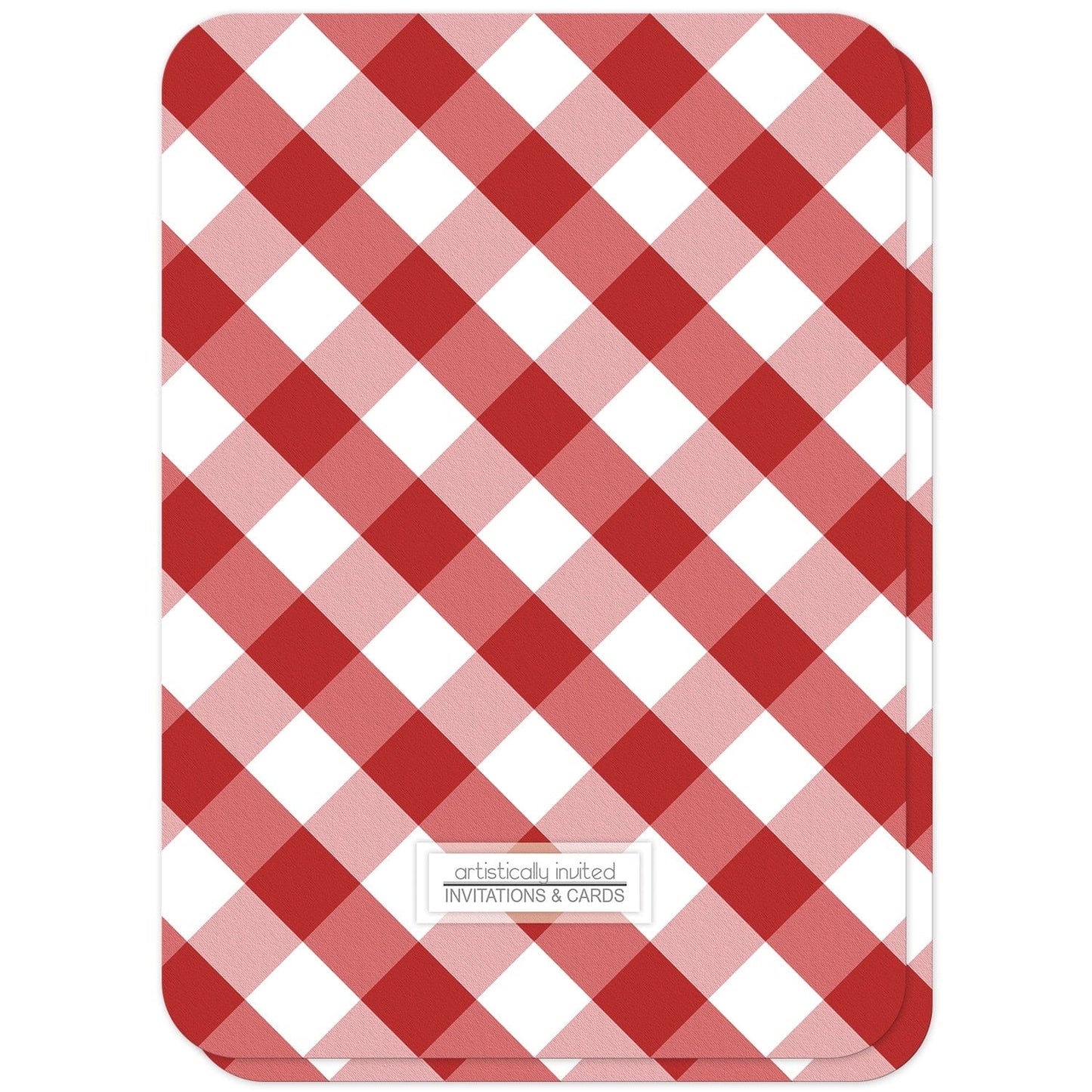 Red Gingham Birthday Party Invitations (back side with rounded corners) at Artistically Invited.