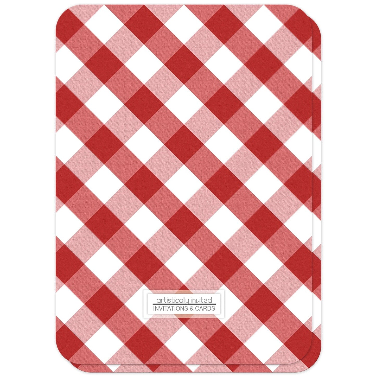Red Gingham Retirement Invitations (back side with rounded corners) at Artistically Invited.