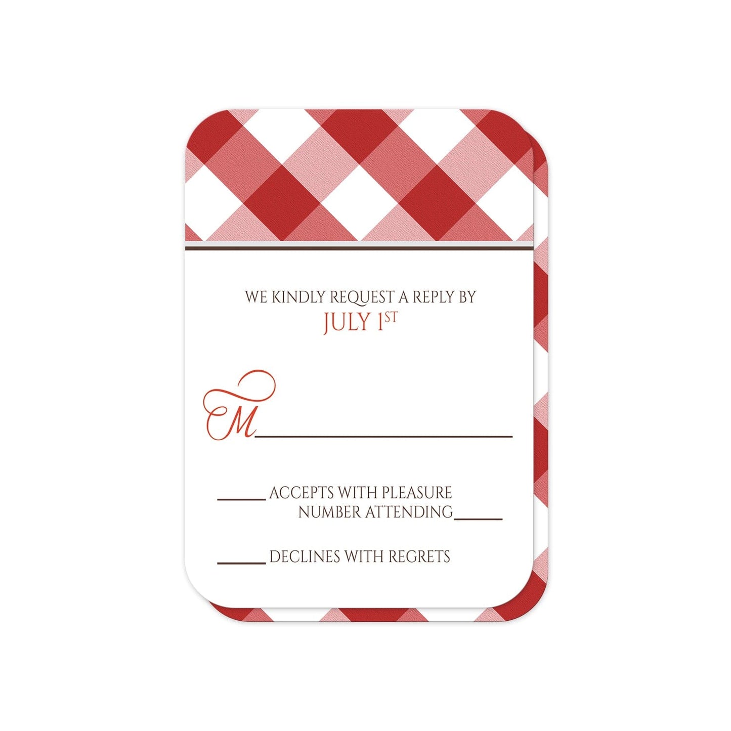 Red Gingham I Do BBQ RSVP Cards (with rounded corners) at Artistically Invited.