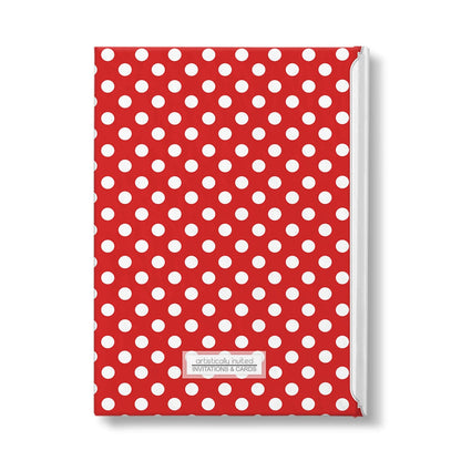 Personalized Red Polka Dot Journal at Artistically Invited. Back side of the book. 