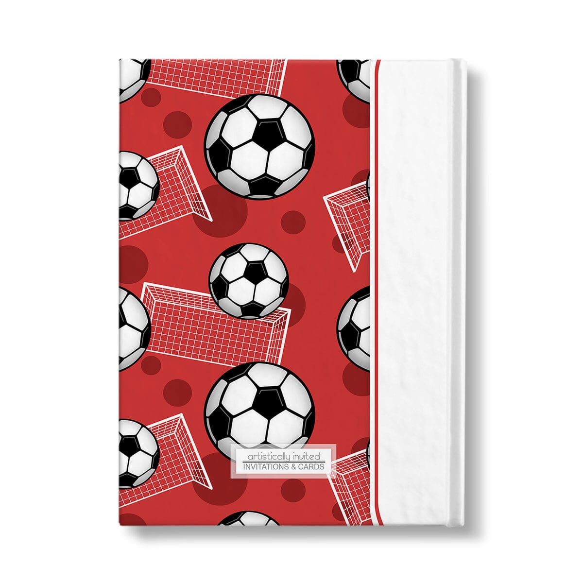Personalized Red Soccer Journal at Artistically Invited. Back side of the book.
