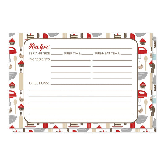 Front side of the Red Baking Pattern Recipe Cards