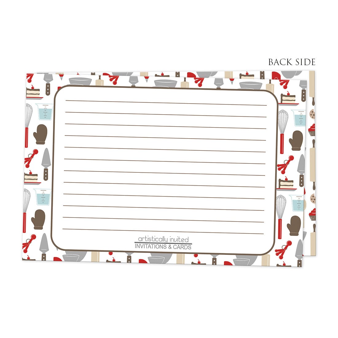 Back side of the Red Baking Pattern Recipe Cards
