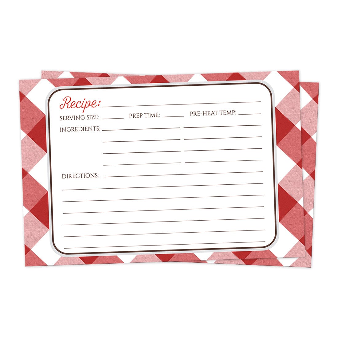 Front side of the Red Gingham Recipe Cards