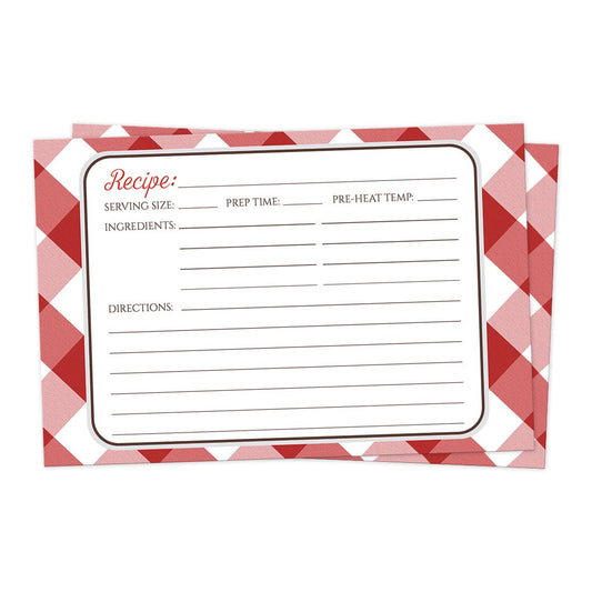 Front side of the Red Gingham Recipe Cards