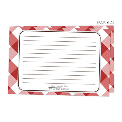 Back side of the Red Gingham Recipe Cards