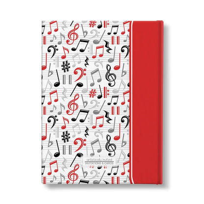 Personalized Red Music Notes Pattern Journal at Artistically Invited. Back side of the book.
