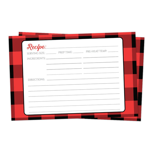 Front side of the Red and Black Buffalo Plaid Recipe Cards