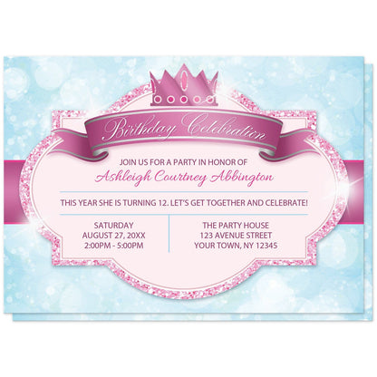 Royal Princess Pink and Blue Girls Birthday Party Invitations at Artistically Invited.