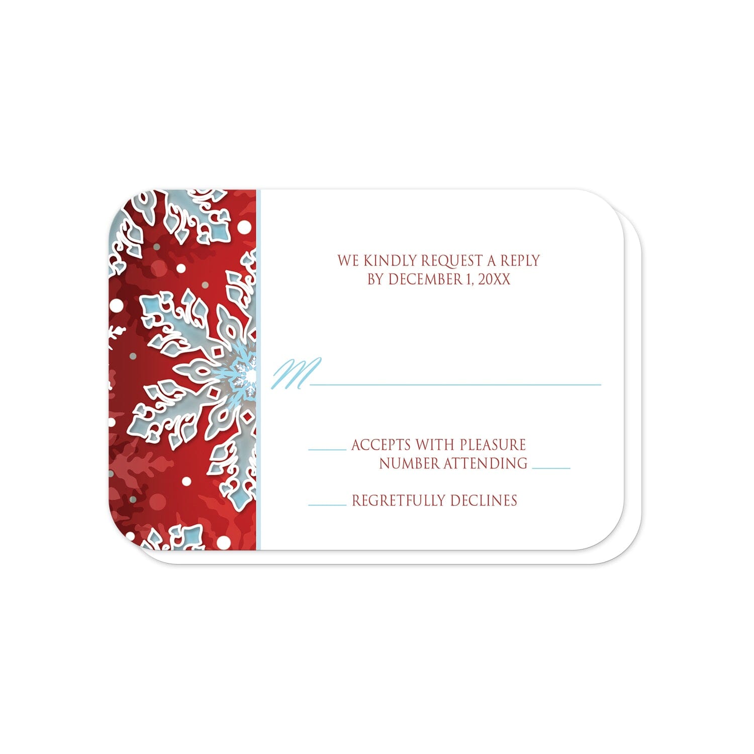Royal Red White Blue Snowflake RSVP Cards (with rounded corners) at Artistically Invited.