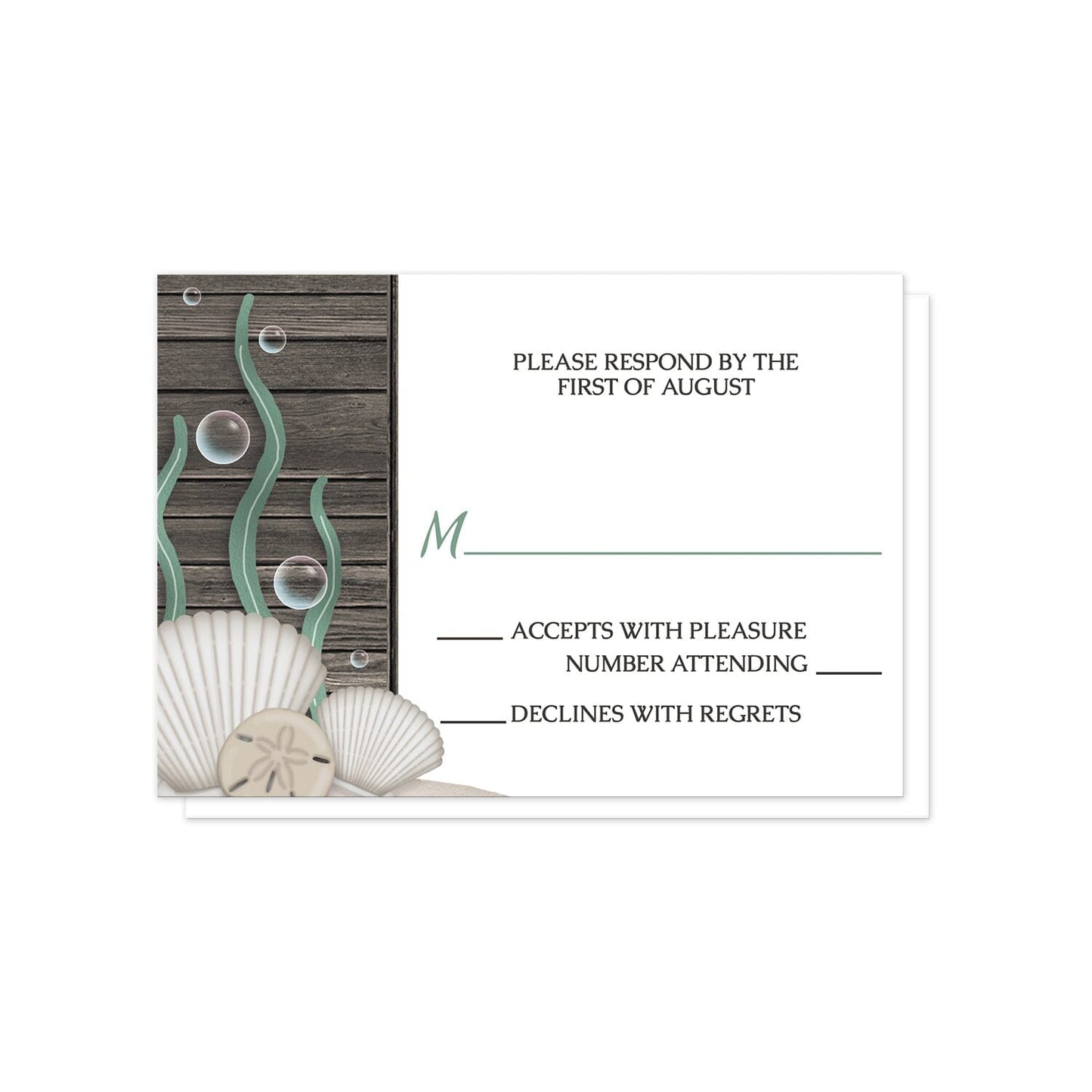 Rustic Beach Seashells and Wood RSVP Cards at Artistically Invited.