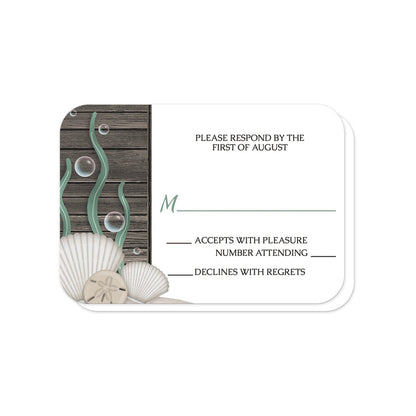 Rustic Beach Seashells and Wood RSVP Cards (with rounded corners) at Artistically Invited.