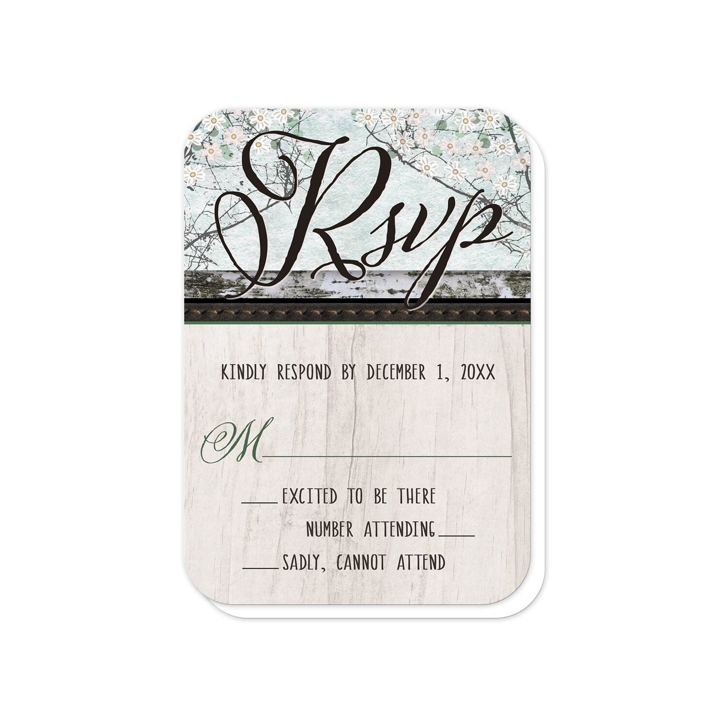 Rustic Bear Floral Wood RSVP Cards (with rounded corners) at Artistically Invited.