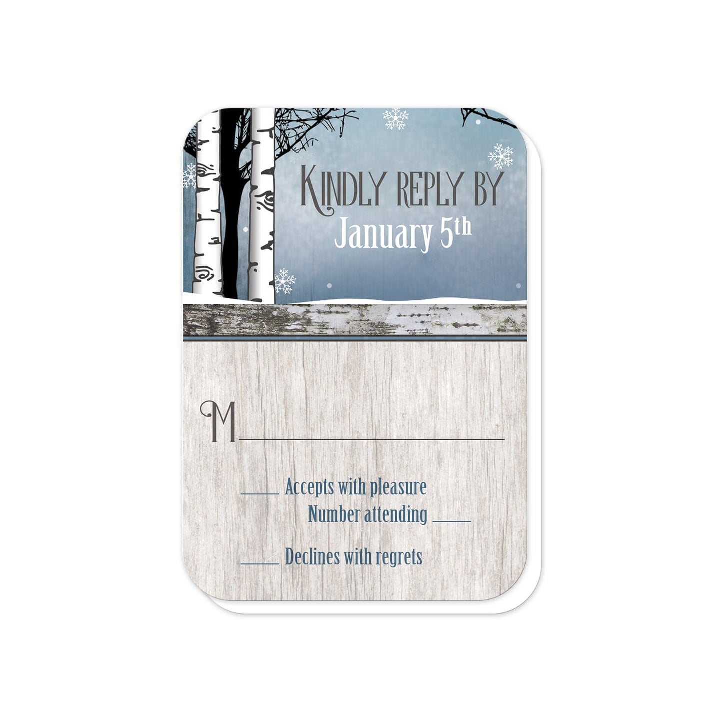 Rustic Blue Winter Deer RSVP Cards (with rounded corners) at Artistically Invited.