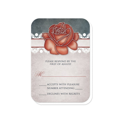 Rustic Country Rose Blue RSVP Cards (with rounded corners) at Artistically Invited.
