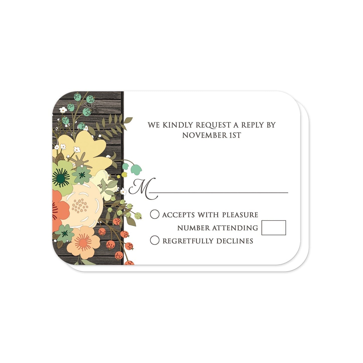  Rustic Floral Wood Mason Jar RSVP Cards (with rounded corners) at Artistically Invited.