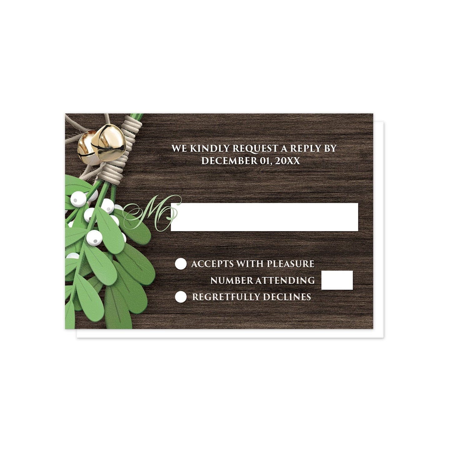 Rustic Mistletoe and Wood RSVP Cards at Artistically Invited.