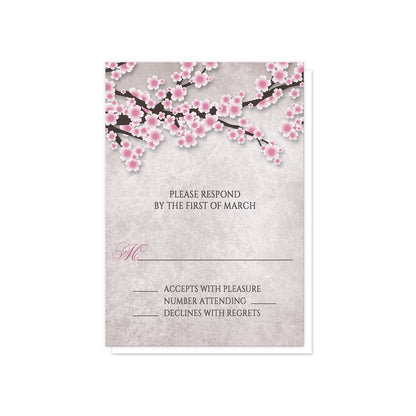 Rustic Pink Cherry Blossom RSVP Cards at Artistically Invited.