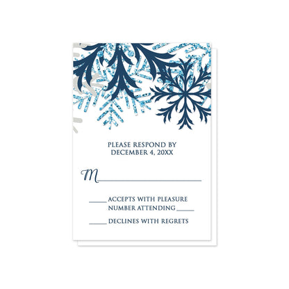 Rustic Snowflake Denim Winter RSVP Cards at Artistically Invited.