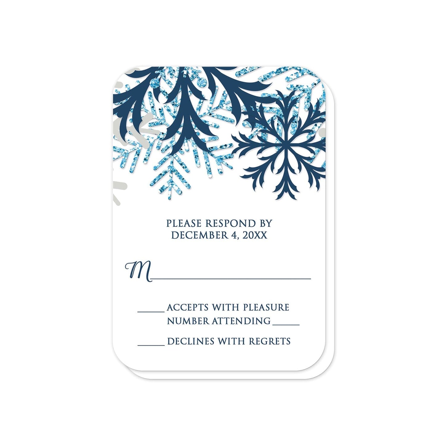 Rustic Snowflake Denim Winter RSVP Cards (with rounded corners) at Artistically Invited.
