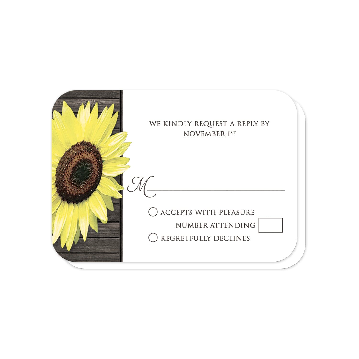 Rustic Sunflower Wood Mason Jar RSVP Cards (with rounded corners) at Artistically Invited.