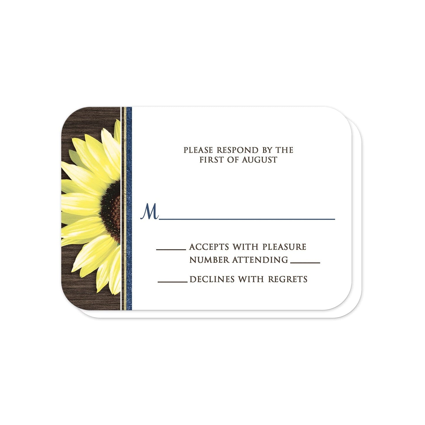 Rustic Sunflower with Blue RSVP Cards (with rounded corners) at Artistically Invited.