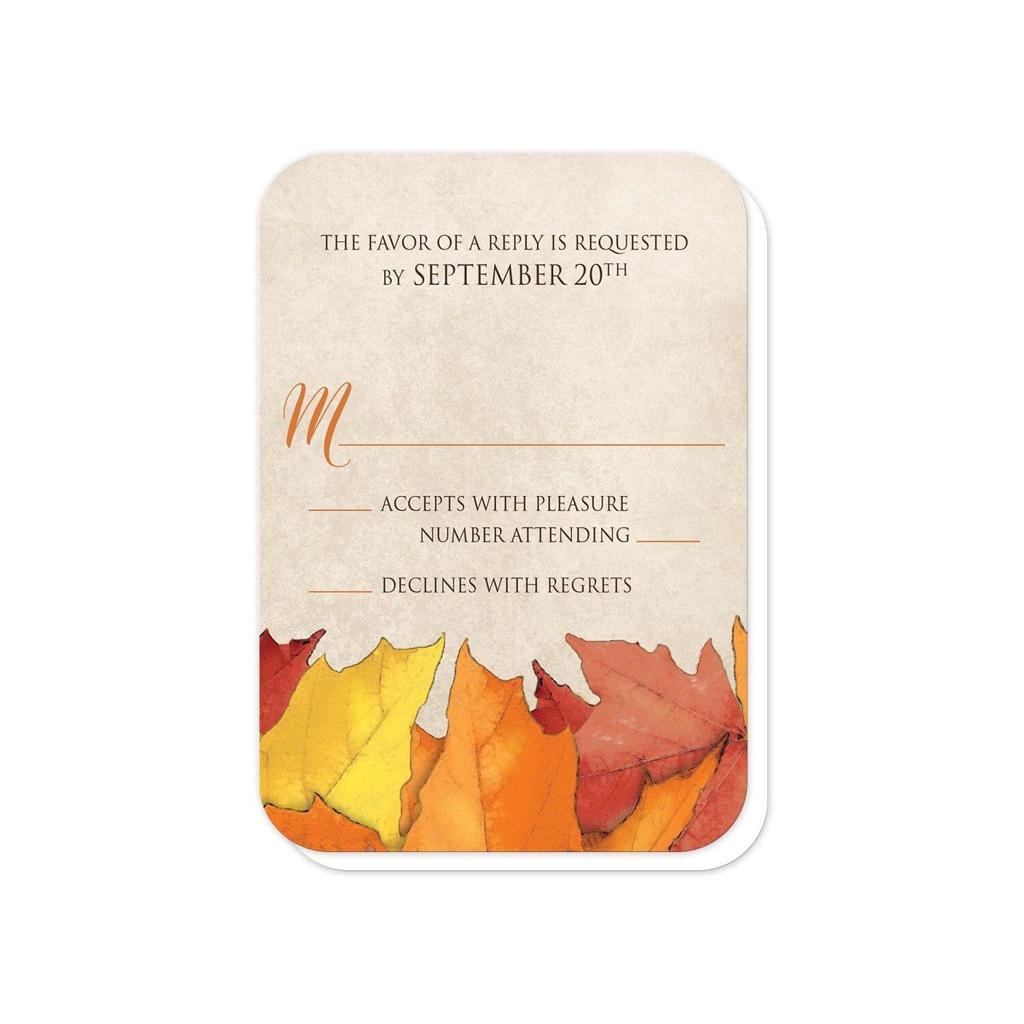 Rustic Wood and Leaves Fall RSVP Cards (with rounded corners) at Artistically Invited.