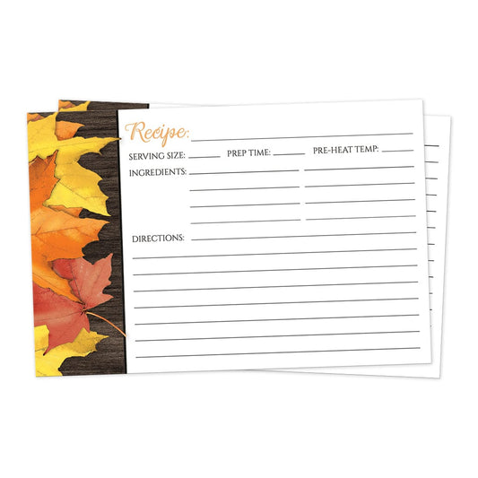 Front side of the Rustic Autumn Leaves Wood White Recipe Cards