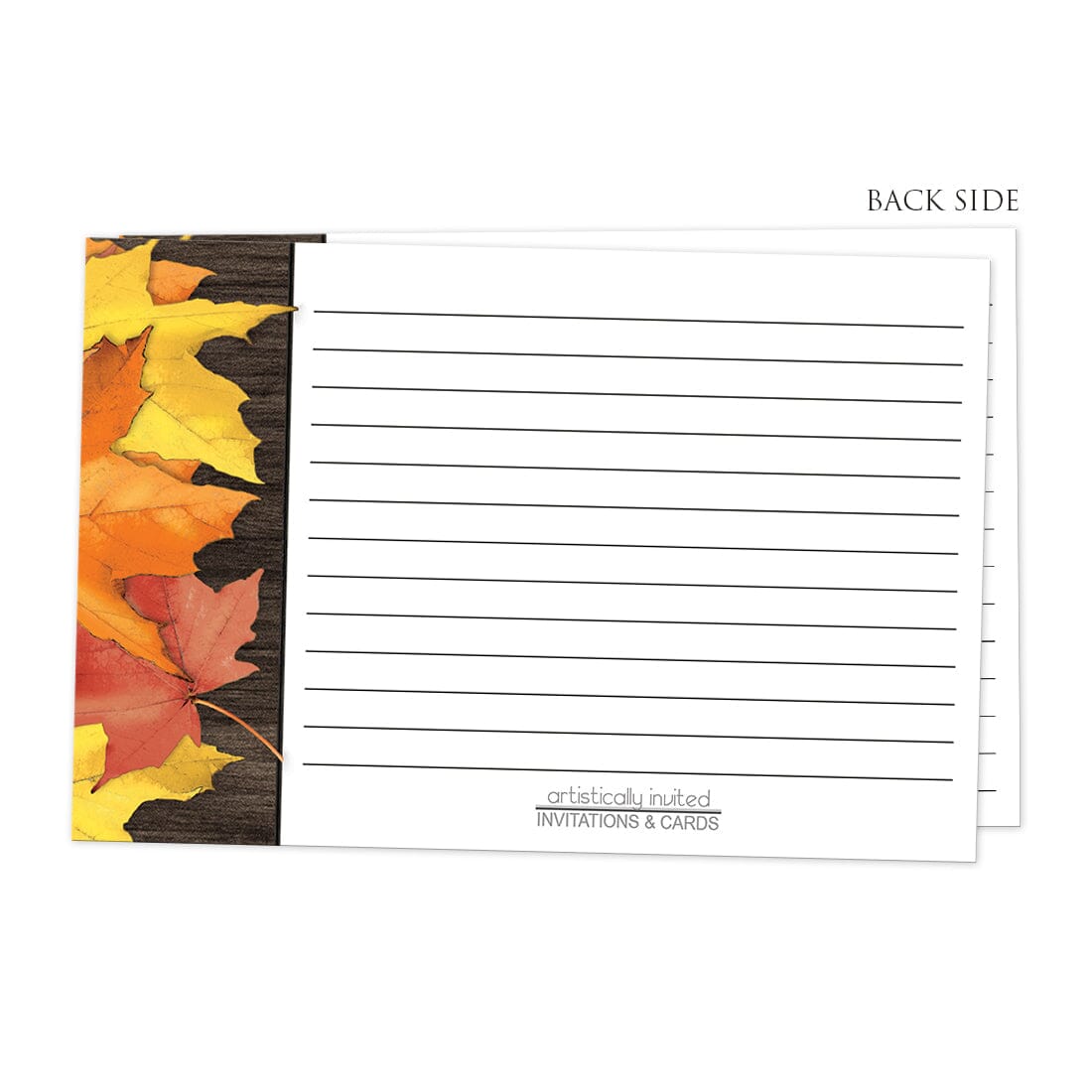 Back side of the Rustic Autumn Leaves Wood White Recipe Cards
