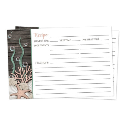 Front side of the Rustic Beach Seashells and Wood Recipe Cards