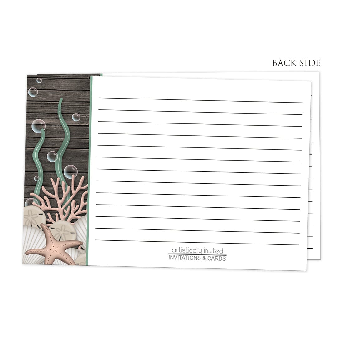 Back side of the Rustic Beach Seashells and Wood Recipe Cards