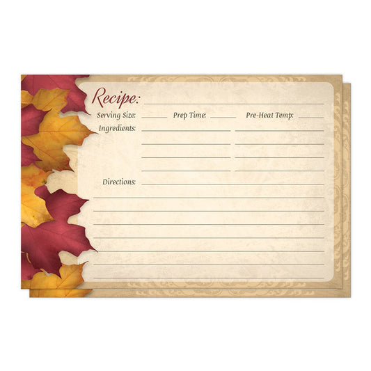 Front side of the Rustic Burgundy Gold Autumn Recipe Cards