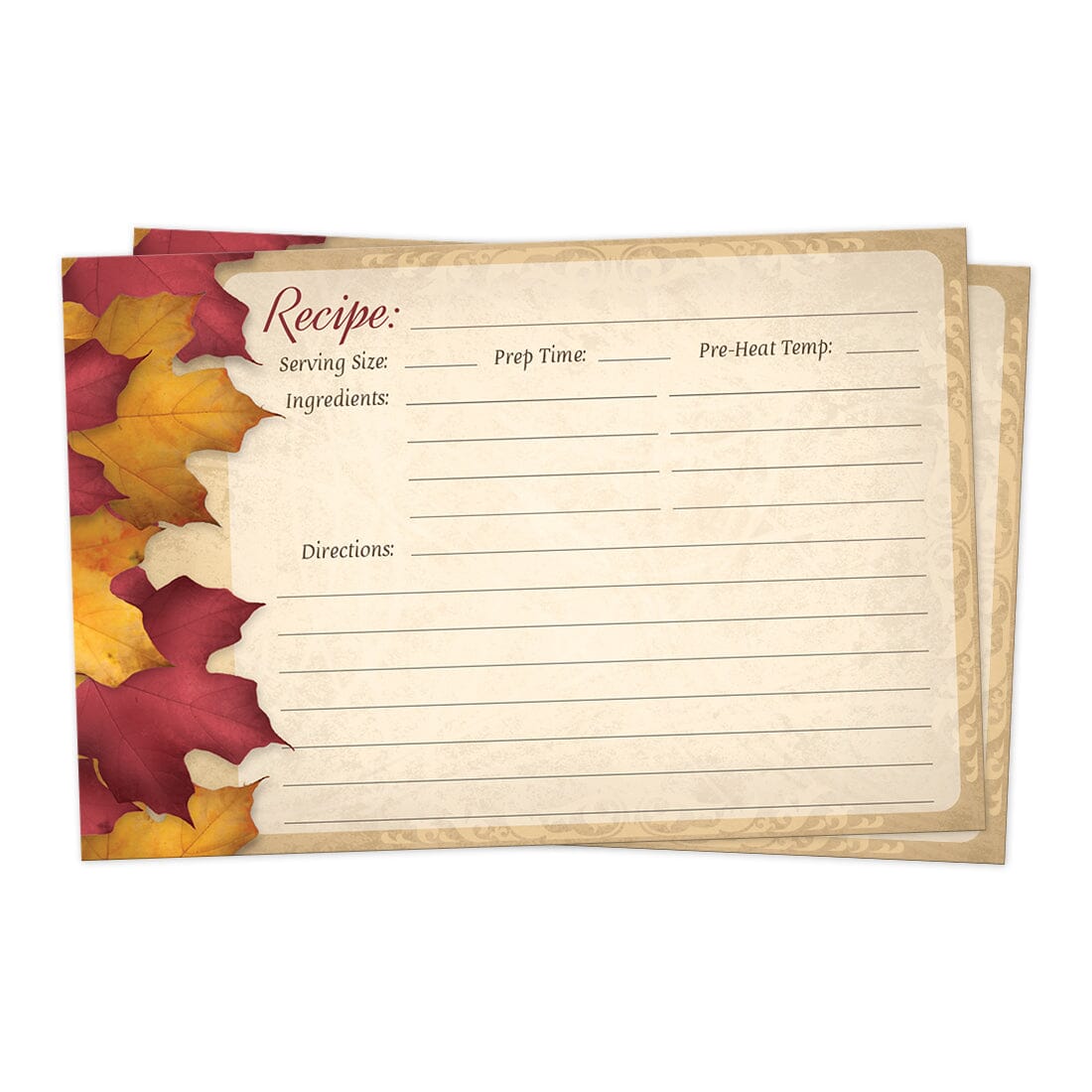 Front side of the Rustic Burgundy Gold Autumn Recipe Cards