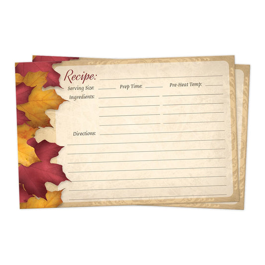 Front side of the Rustic Burgundy Gold Autumn Recipe Cards