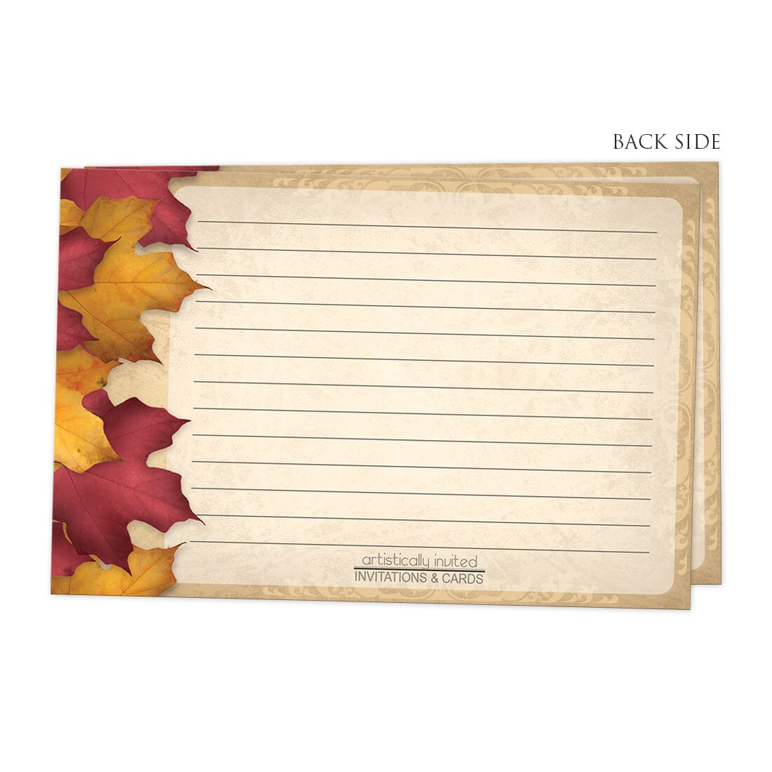 Back side of the Rustic Burgundy Gold Autumn Recipe Cards