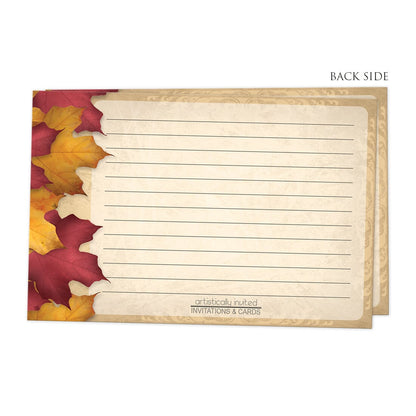 Back side of the Rustic Burgundy Gold Autumn Recipe Cards
