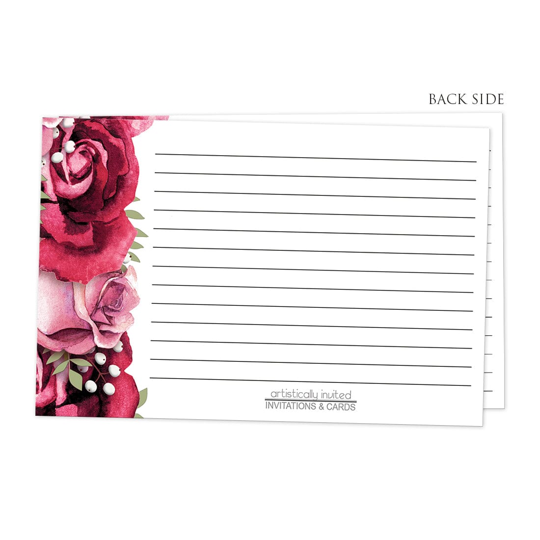 Back side of the Rustic Burgundy Pink Rose White Recipe Cards