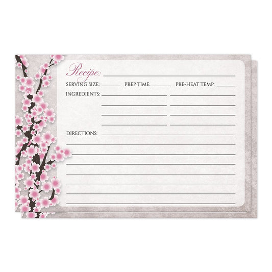 Front side of the Rustic Pink Cherry Blossom Recipe Cards