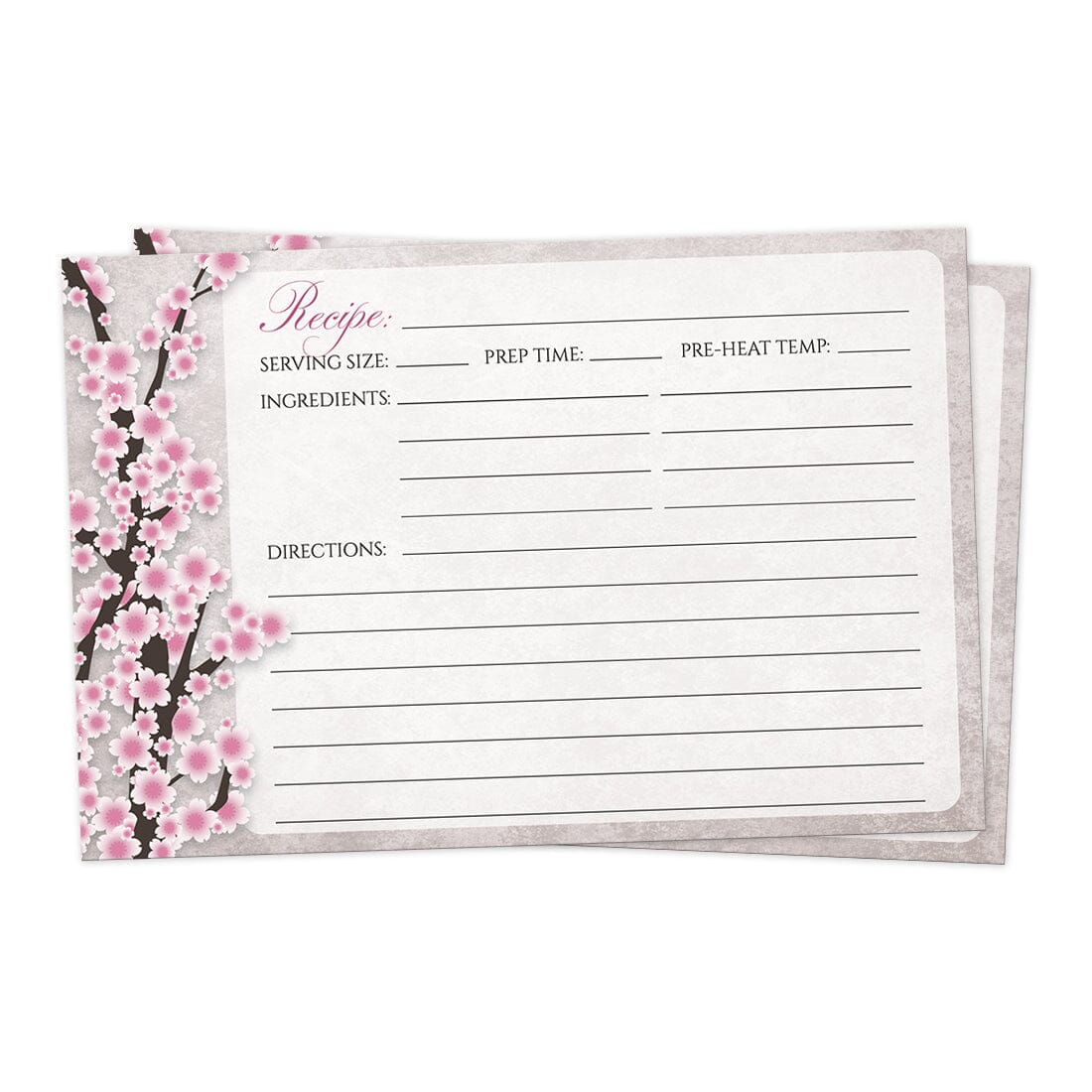 Front side of the Rustic Pink Cherry Blossom Recipe Cards