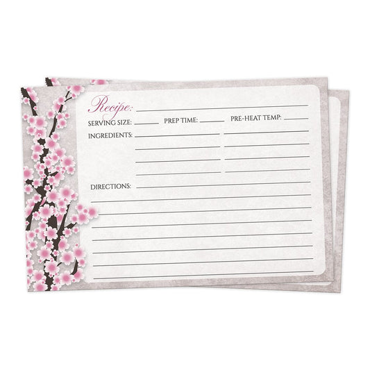 Front side of the Rustic Pink Cherry Blossom Recipe Cards