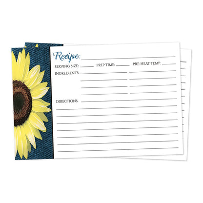 Front side of the Rustic Sunflower and Denim Recipe Cards