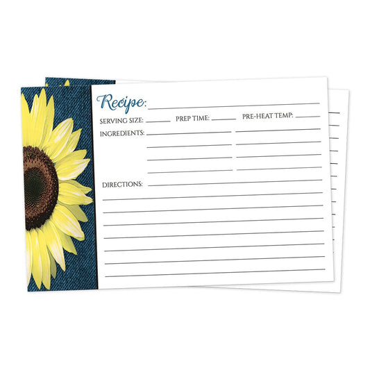 Front side of the Rustic Sunflower and Denim Recipe Cards