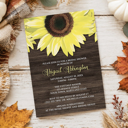 Rustic Sunflower and Wood Bridal Shower Invitations