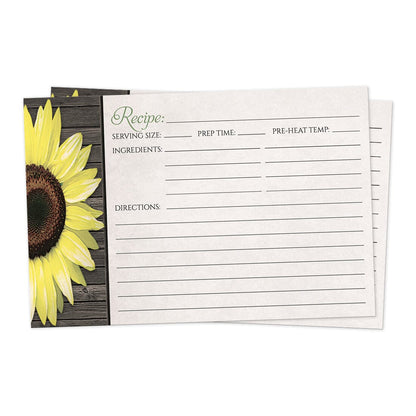 Front side of the Rustic Sunflower and Wood Recipe Cards