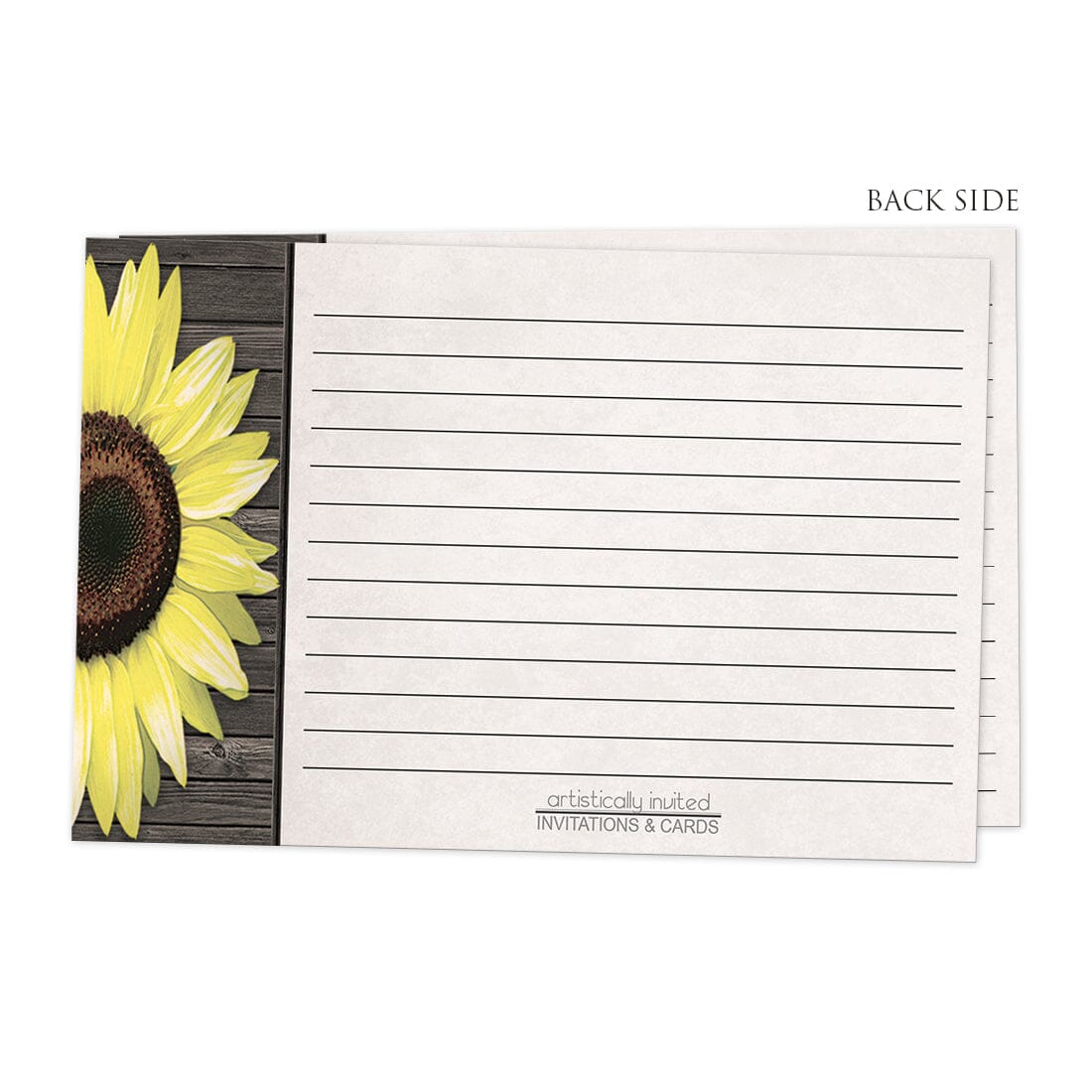 Back side of the Rustic Sunflower and Wood Recipe Cards