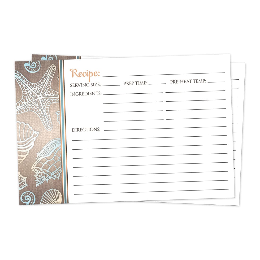 Front side of the Rustic Wood Beach Seashell Recipe Cards