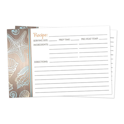 Front side of the Rustic Wood Beach Seashell Recipe Cards